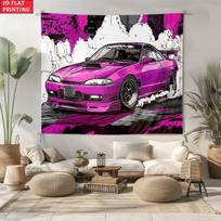 Vibrant Pink JDM Sports Car Tapestry, Modified Drift Car Wall Hanging, Modern Room Decor suitable offices bars party 150X200CM black