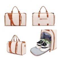 Travel Convenient Carry-On Garment Bag Large PU Leather Canvas Luggage Bag Women'S Leather White + Brown white