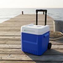 Wheeled Cooler Box PU Foam Insulation Portable Cold Storage Large Capacity Blue