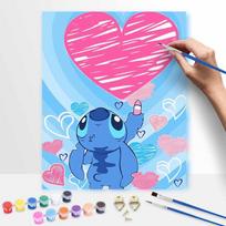 Disney Stitch Love Heart Paint By Number Kit Number Drawing Canvas DIY Picture Home Decor Painting For Bedroom Living Room Wall Art 20x30cm pink