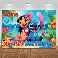 Lilo ir Stitch fonai vaikų gimtadienio šventės dekoravimui, tropinių gėlių nuotraukų fonas, personalizuotas kūdikio sutiktuvių plakatas Vinyl 180x120CM