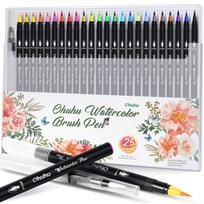 Ohuhu Watercolor Brush Pens 24-Color Set with Water Pen Nylon Tip Art Markers for Calligraphy Lettering Drawing Blending gray