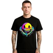 Rainbow Drip Smile Urban Melted Glitch Colourful Mens T-Shirt Party Gift Top Tee L black