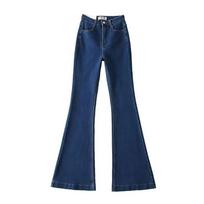 Korean Spicy Girl High Waist Flared Jeans: 2026 Spring/Autumn Elastic Slimming Skinny Trousers Small tamsiai mėlyna spalva