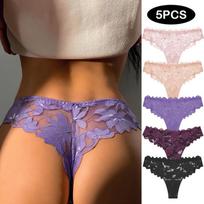 5pcs Women's Summer Fashion New Lace Splice Thong Underwear XL white