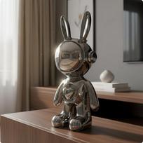 Astronaut Hare Statue Housewarming Gift Figurine Light Elegant Galactic Bunny Gunmetal Gray gray