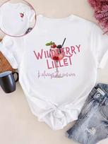 Lady's T-shirt Wildberry Lillet Is Always The Answer Graphic T-Shirt,Casual Short Sleeve Crew Neck Top,Trendy Cocktail Print Tee 130 white