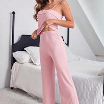 summer purple sling Pajamas Set Women pants and Sleeveless tops Sleepwear Set young Girls solid Loungewear Homewear Pyjamas XL rožinė