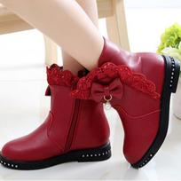Girls' Boots Autumn And Winter Korean Princess Short Boots Children's Snow Boots Girls' Plush Mid Top Boots 37 raudona