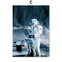 Kosmosas Astronautas Planeta Raketa Žemė Mėnulis Vėliava Sienos Meno Spaudinys Drobės Tapyba Nordic Plakatas Namų Dekoras Paveikslai Svetainei 60X80 cm No Framed