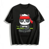 Kung Fu Panda Holding Bamboo Graphic Casual T-Shirt Pure cotton T-shirt 6XL black