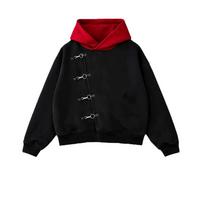 Dvi spalvos Juoda Raudona Hoody Vyrams Metalinė Sagtis Asimetriškas Užtrauktukas Oversized Palaidinė Harajuku Y2K Gatvės Stilius Laisvi Viršutiniai Drabužiai XS red