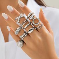 IF ME 10Pcs/Sets Hiphop Irregular Hollow Arc-Shaped Rings for Women Men Punk Gothic Smooth Opening Rings Set Party Jewelry Accessories beige