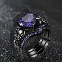 Gothic Style Rings Heart Shape Zircon Horror Skull on The Band Black / Red / Purple Just Pick One Halloween Decor 9 violetinė