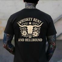 Whiskey Bent and Hellbound Bull Skull Western Graphic T-Shirt 2XL black