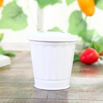 Mini metalinė šiukšliadėžė su dangčiu 9x9,5cm, Mažas stalo šiukšliadėžės vazonas laikymo indas miegamajam, svetainei, biurui balta