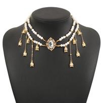 Exquisit Blue White Oval Rhinestone Necklaces for Women Ladies Imitation Pearl Double Layer Tassel Necklaces Charm Jewelry Gift black