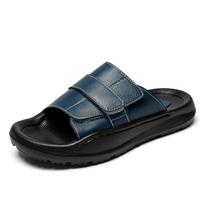 Men's Summer Leather Non-Slip Flip-Flops: Casual Outdoor Velcro Sandals, Large Size 43 black