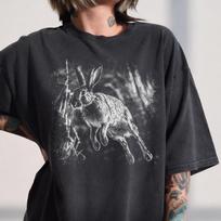 Vintage Jumping Hare Shirt, Distressed Animal Graphic Tee, Retro Wildlife Rabbit T-Shirt M gray