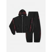 Y2K Retro Gatvės apranga Raidžių siuvinėjimo gobtuvas Plati kelnių kostiumas Moterims Small black