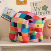 Anime Elmer Elephant Figure Plush Toy Cartoon Plaid Bear Snake Elephant Emma Plushies Doll Room Decor Kids Birthday Gift blue