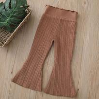 2026 Autumn Knitted Wide-leg High Waist Pants for Girls Wool Casual Flare Trousers Children Knit Rib Pant 120 brown