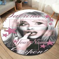 Sabrina Carpenter Fan Art Custom Name Round Area Rug Carpet Rug For Living Room Bedroom Sofa Playroom Decor Nonslip Floor Mat 80cmx80cm gray