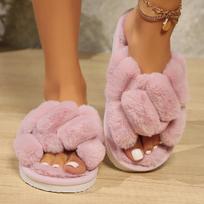 Memory Foam Fuzzy Slippers for Women Open Toe House Shoes Faux Fur Cross Band Indoor Outdoor Slippers Women's Anti-Slip Winter Warm Plush Slippers 40-41 brown