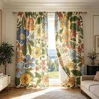 2 vnt. spalvingos gėlių ir žalių lapų užuolaidos, botaninis raštas, gamtos langų užuolaidos svetainei, miegamajam, namų dekoravimui 60x150cmx2&Rod pocket &2 panels