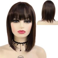 Trumpas Bob perukas Sintetinis šilkinių tiesių plaukų perukas su kirpčiukais baltoms moterims Cosplay Lolita Natural gražiai atrodantis rožinis perukas 1 PC ruda