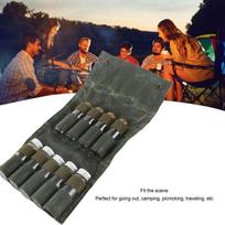 9 Pockets Seasoning Jar Holder Foldable Spice Bottle Storage Bag Durable Spice Bottle Bag  Picnic žalia