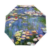 Monet Claude Vandenplaukės Kelioninis Skėtis Aliejinė Tapyba Sulankstomi Lietaus Skėčiai Vėjui Atsparūs Kompaktiški Lengvi Suaugusiems Paaugliams Vaikui gray