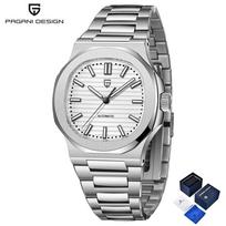 Naujas PAGANI DESIGN 40MM vyriškas laikrodis, prabangus automatinis laikrodis vyrams, mechaniniai rankiniai laikrodžiai, safyro stiklas, vyriškas dovanų laikrodis white