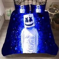 Dj Lovers Marshmello Pattern Bedding Set Bedroom Soft Modern Bedspreads Comefortable Kids Duvet Cover Quilt Cover And Pillowcase EU Single(135*200cm)3pcs blue