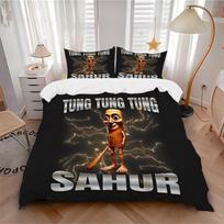 Tung Tung Sahur Patalynės Komplektas - 3 Dalių Antklodės Užvalkalas Dovana Miegamajam, Be UžpildoB122 200x200cm