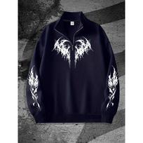 Men's Gothic Dark Printed Zipper Sweater with Stand Up Collar Design, Perfect for Casual Occasions and a Fashionable Streetwear Choice XXL black