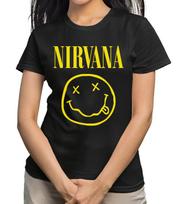 NIRVANA SMILY FACE WOMENS BLACK GRAPHIC TEE M beige
