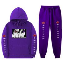 Naruto Anime Hoodie Set Sasuke Rinnegan Cosplay Outfit Men Women Long Sleeve Cotton Blend Tracksuit Large purple