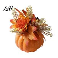 Plastic Pumpkin Decorations Fall Table Ornament Artificial Foam with Flower Maple Creative Seasonal Centerpieces Leaves Berry for Autumn