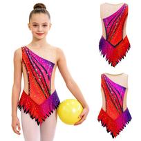 Vaikų ritminės gimnastikos triko be rankovių tinklinės detalės, užsegamas tarp kojų, su kalnų krištolu, spalvų blokai, bodis varžyboms, scenos pasirodymams 11-12 Years raudona