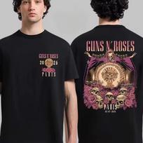 Guns N Roses Paris Tour 2026 Skeleton Graphic T-shirt Men Women Summer 100 Cotton Clothing Oversize Short Sleeved Top Streetwear 150 brown