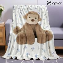 Plush Monkey Cartoon Anime Print Flannel Blanket Soft Warm Throw for Kids Bedroom Sofa Bed Christmas Office Car 75x90cm gray
