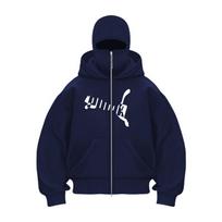 Men's Hip Hop Double Hat Hoodie Windproof Zipper Mask Sportswear Street Fashion Autumn Fashion Hoodie Coat L black