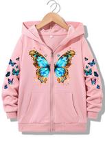 Girls Zip Up Hooded Jacket Vibrant Blue Butterfly Print Long Sleeve Casual Kids Hoodie For Daily Outdoor Daily Outfit 150 multi