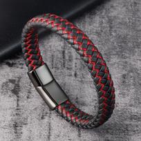 Madingi Vyriški Papuošalai Raudona Pinta Odinė Virvelė Apyrankė Juoda Magnetinė Sagtis Apyrankės Punk Vyriška riešo juosta Pulsera Hombre 20.5cm gray