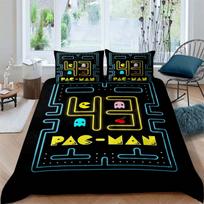 Pac-Man vaikams skirtas edukacinis žaidimų rašto patalynės komplektas—kurį sudaro antklodės užvalkalas ir du pagalvių užvalkalai—yra puiki šventė 135x200cm white