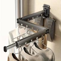 Tri-Fold Wall Mounted Clothes Drying Rack - Space Saving Retractable Laundry Hanger with 2 Extra Bars, Matte Gray 3 juoda