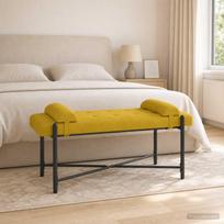 Button Tufted Bench with Cushions Yellow 110 x 40 x 46 cm Velvet
