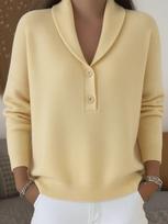 European & American Cross-Stitch Button Polo Collar Sweater - Autumn/Winter Casual Women's Fashion 2026 XXL geltona
