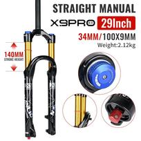 Nanlio X9 Pro MTB Suspension Fork 26 27.5 29 Inch Air Front Fork 34mm Stanchion 140mm 160mm Travel Thru Axle QR Damping Rebound 29 Manual 140mm black